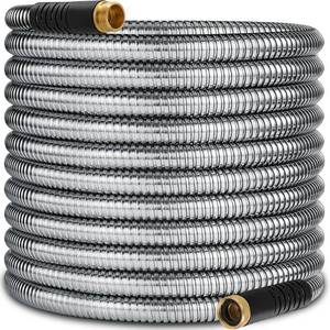 lot 1325 image: 50 ft Stainless Steel Garden Hose - 2026 New Upgraded Metal Water hose - Flexible Water Hoses Pipes with Latex Core, 34 Solid Brass Connector - No-Expandable Watering Garden Hoses