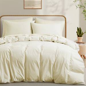 lot 1328 image: LOVQUE 100% Washed Cotton Duvet Cover, Cream White, Queen, 90x90 in