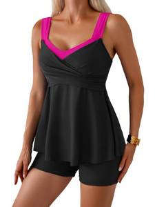 lot 2066 image: B2prity Womens Tankini Swimsuits Modest Floral Skirt Top with Boyshorts 2XL