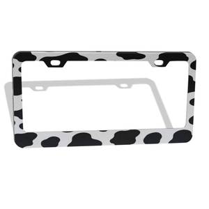 lot 2067 image: Customized Decorative License Plate Frame with Animal Cow Print White Black Spot Design Stainless Steels Car Tag Holder Auto Car for US Canada Standard 12 x 6 with 2 Holes and Screws