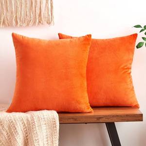 lot 2068 image: GriNeed Fall Orange Throw Pillow Covers Decorative Velvet Set of 2 18x18 Inch Pillow Covers, Soft Burnt Orange Pillowcases for Couch Sofa Bed Living Room, Farmhouse Boho Decor, Accent Cushion Covers