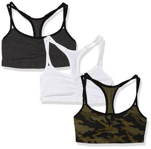 lot 2074 image: Fruit of The Loom Womens Spaghetti Strap Cotton Pull Over 3 Pack Sports Bra, CamoWhiteCharcoal With Black, 36