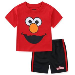 lot 2080 image: Sesame Street Boys�� Elmo and Cookie Monster Tee and Short Set for Infant and Toddler �� RedBlue 12M