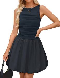 lot 2087 image: ZESICA Womens Summer Bubble Sleeveless Boat Neck Mini Dress Navy L