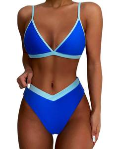 lot 2115 image: SUUKSESS Women Triangle High Cut Bikini Sets Sexy High Waisted Color Block Two Piece Swimsuits Push Up Bathing Suits(Neon Royal Blue,M)