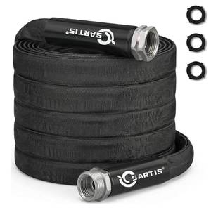 lot 2131 image: Garden Hose 25 ft x 58 in, Ultra-Light, All-Weather Water Hose, Leak-Free Connections,High Pressure Abrasion-Resistant Eco-Friendly, Black