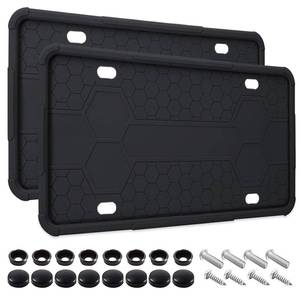 lot 2132 image: 2 Pack Silicone License Plate Frames Black, Car Plate Frame Holder, Universal US Front & Rear Truck Frame Protector Mounting Kit Accessories, Rust Proof, Rattle Proof, Weather Proof (Black)