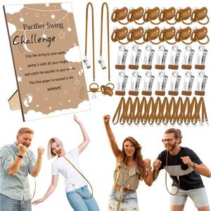 lot 2144 image: Geelin 12 Sets Swing Pacifier Baby Shower Games Funny Gender Reveal Games, Include 1 Wooden Sign and 12 Plastic Pacifiers for Bridal Baby Shower Gender Reveal Party Women Men(Star,Brown)