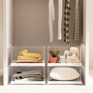 lot 3207 image: Vaela 4 Pack Stackable Closet Organizers and Storage Shelves,Transparent Multifunctional &Foldable Sweater Storage for Closet, Bathroom, Kitchen, Cupboard, Laundry Room, and Office