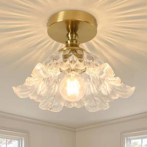 lot 3212 image: Pandaluna Semi Flush Mount Ceiling Light Fixture, 11in Amber Glass Vintage