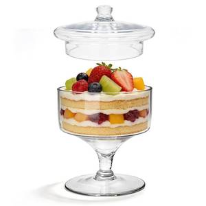 lot 3216 image: Glass Trifle Bowl with Pedestal and Lid, Trifle Serving Dish, Modern Minimalist Clear Glass Dessert and Cake Stand, with Pedestal for Displaying Pastries, Fruit and Layered Desserts, Ideal for Party