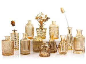 lot 3217 image: TBWIND Gold Amber Glass Bud Vases Set of 12, Small Vases for Flowers