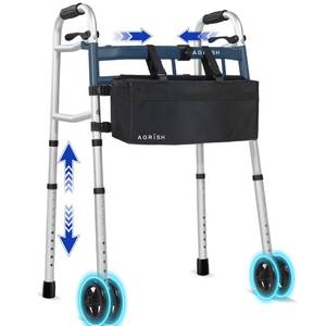 lot 3220 image: Dual Wheel Bariatric Walker for Seniors �� Width & Height Adjustable Narrow Standard Walker, Lightweight Heavy Duty Folding Walker for Elderly & Disabled