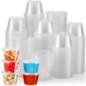 lot 3227 image: VITEVER 120 Sets - 4 oz  Portion Cups With Lids, Small Plastic Containers with Lids, Airtight and Stackable Souffle Cups, Jello Shot Cups, Sauce Cups, Condiment Cups for Lunch, Party, Trips