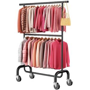 lot 3230 image: LZNIOZ Heavy Duty Clothes Rack - Rolling Clothing Rack for Bedroom - Black