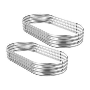 lot 3232 image: Land Guard 2Pcs Galvanized Raised Garden Bed Kit, Galvanized Planter Oval Large Metal Raised Garden Boxes Outdoor for Vegetables��