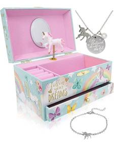 lot 4307 image: The Memory Building Co Unicorn Musical Jewelry Box Plays Classic Melody, Storage Organizer Music Box for Kids Ages 6-12, MDF Wood w 2 Fabric Lined Ring Bracelet Necklace Treasure Compartments