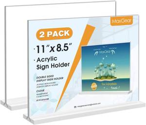 lot 4312 image: MaxGear Acrylic Sign Holder Horizontal Double Sided Display Stand 2 Pack