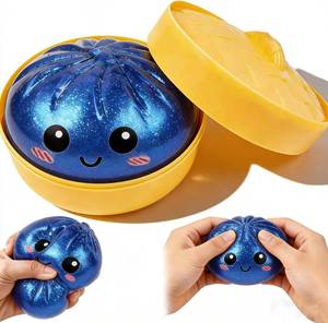 lot 4318 image: Xihongshi Glitter Filled Squishy Dumpling, Dumpling SensorySqueeze Toy with Storage Box, Stress Relief StretchyDesk Toy with Mini Food Steamer, Soft DecompressionSqueeze Dough(Blue)