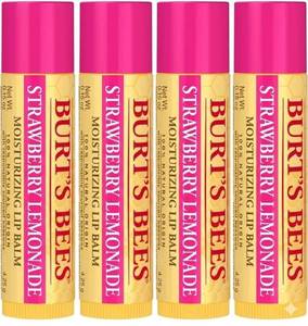 lot 4320 image: Burts Bees 100% Natural Origin Moisturizing Strawberry Lemonade Lip Balm .15oz (4 Pack)