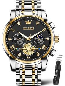 lot 4322 image: OLEVS Mens Black Face Watches Luxury Watch for Men Silver and Gold Chronograph Men Diamond Watch with Day Date Mens Waterproof Analog Quartz Roman Numerals Relojes para Hombres