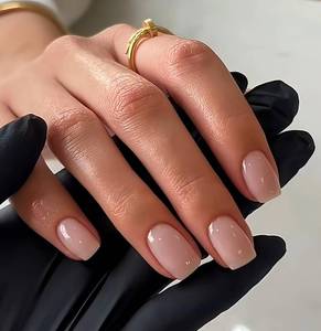 lot 4325 image: KQueenest Nude Pink Press on Nails Short Square, Soft Gel Fake Nails Short Natural Glue on Nails Solid Color Stick on Nails Press on for Women Daily Office Manicure