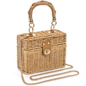 lot 4338 image: Noamus Square Straw Handbag, Vintage Womens Wicker Basket Bag, Handmade Rattan Crossbody Bag, Boho Tote Bag with Detachable Shoulder Strap for Summer Beach Casual Vacation Chic