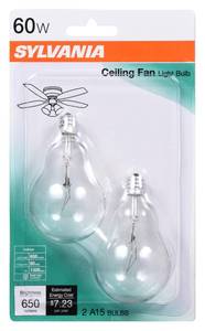 lot 4344 image: Sylvania Incandescent A15 E12 Base 60 Watt Ceiling Fan Light Bulbs, 2 Pack