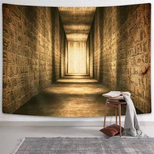 lot 4345 image: Hajmsug Golden Ancient Egyptian Tapestry, Vintage Historical Egypt Corridor Tapestry Wall Hanging Egyptian Mural Tapestries Bedroom Living Room Dorm Decor, 60x40