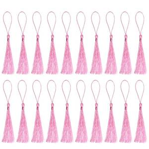 lot 4354 image: Tupalizy Mini Silky Handmade Soft Flossy Bookmark Tassels with Cord Loop for Keychain Earring Jewelry Making, Souvenir, Graduation, Clothing Sewing, Gift Tag DIY Craft Projects, 20PCS (Pink)