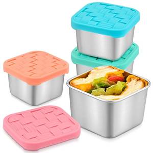 lot 4362 image: Ryrokxivi 4PC 6oz Stainless Steel Snack Containers for Kids, BPA-Free Metal Toddler Snack Containers with Silicone lids, Leakproof Reusable Lunch Containers for School, Travel, Bento, Daycare