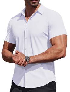 lot 4370 image: COOFANDY Mens Button Down Short Sleeve Shirt Stretch Wrinkle Free Casual Dress Shirt for Dating Wedding