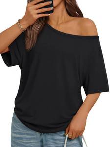 lot 4373 image: Trendy Queen Womens Off The Shoulder Tops Oversized Casual Tshirts 2026 Black M