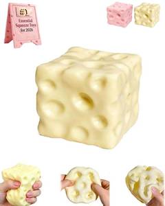 lot 4377 image: Cheese Squishy Stress Relief, Jumbo Slow Rising Squeeze Cheese Cube, Shapeable Sensory Fidget for Adults, Soft Sugar Squish Ball, Big Cheeses Stress Toy Desk Gift
