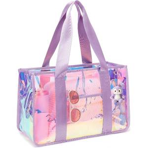 lot 4384 image: Fammart Iridescent Clear Beach Bags Waterproof Sandproof for Women, Large Jelly Tote Zipper Pool Bag Cruise Essentials 2026