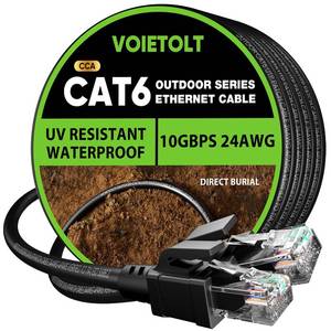 lot 5554 image: VOIETOLT Cat 6 Outdoor Ethernet Cable 300 ft, 24AWG 10Gbps Cat6 Cable Cord Waterproof Direct Burial LLDPE UV Jacket, Internet Network Cable with 60 Ties Support Cat6 Cat5e Cat5, CCA, UTP for PC