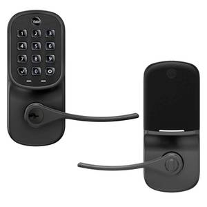 lot 5572 image: Yale Assure Lever Entry Door Handle with Wi-Fi Connected Physical Keypad, Black Suede Smart Door Lock with Handle, Back-Up Key, ��YRL216-WF1-BSP