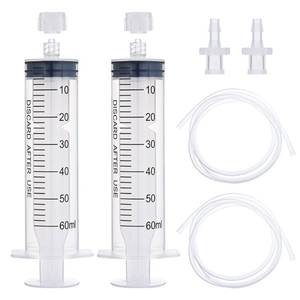 lot 6414 image: 2 Pack 60ml Luer Lock Syringe with 39 Tube and Luer Connectors