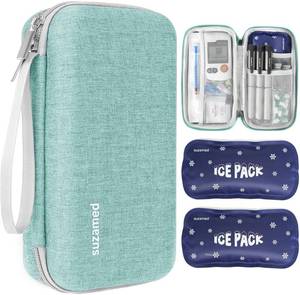 lot 6418 image: suzamed Insulin Cooler Travel Case, 2x150g Ice Pack TSA Approved, Green