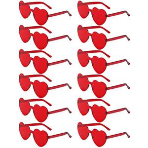 lot 6425 image: LYMOJOR 12 Pairs Red Heart Sunglasses for Women, Candy Color Rimless Fun Heart Glasses for Women Party Favors
