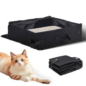 lot 6427 image: Portable Travel Litter Box for Cats, Foldable Cat Litter Box with Zipped Lid - Waterproof & Leak-Proof Collapsible Tray for Car, Hotel, Camping