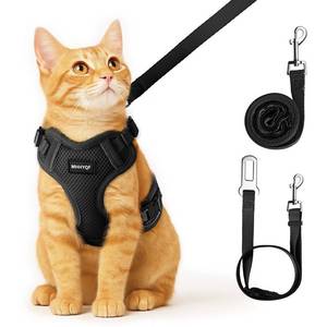 lot 6431 image: Cat Harness and Leash for Walking, Cat Car Harness, Soft Adjustable Vest Harnesses for Cats, Easy Control Breathable Reflective Strips Harness, Kitten Harness and Leash Set, Black, S