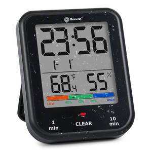 lot 6438 image: Geevon Digital Bathroom Clock, Waterproof Shower Timer with Large Touch Screen, Battery Operated Bathroom Wall Clock with Temperature & Humidity Display - Suction CupHanging HoleStand (Black)
