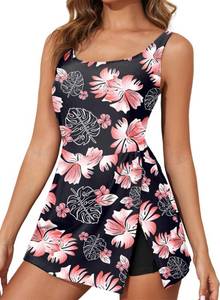 lot 6452 image: Aleumdr Womens One Piece Swimdress Split Shorts Swimwear Floral Large