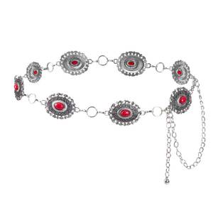 lot 6461 image: Topbuti Women Western Concho Chain Belt Turquoise Cowgirl Metal Waist Chain Belts for Dresses Jeans Missing one red pearl decoration