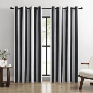 lot 6466 image: BOHOMOCASA 100% Blackout Curtains �� Classic Black and White Stripe Curtains, 2 Panels, Each W52�L96, Thermal Insulated, Nosie Reducing for Bedroom and Living Room