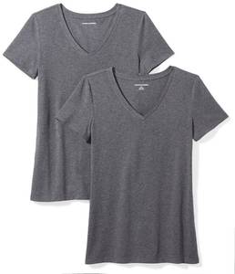lot 6476 image: Amazon Essentials Womens Regular-Fit Short-Sleeve V-Neck T-Shirt, Pack of 2, Charcoal Heather, Medium