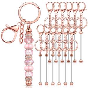 lot 6486 image: Tondiamo 12 Pcs Beadable Keychains Bars Bulk Blank Beaded Metal Keychain for Craft DIY Gift(Rose Gold)