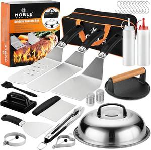 lot 7246 image: N NOBLE FAMILY 27 PCS Griddle Accessories Kit, Flat Top Grill Accessories Set for Camping, Professional Griddle Spatula Set with Melting Dome, Burger Press for Outdoor BBQ Teppanyaki