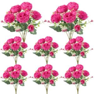 lot 7259 image: Ovveroche 8 Pack Hot Pink Peonies Artificial Flowers